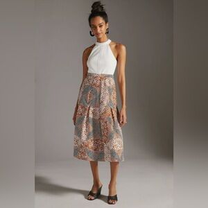 Anthropologie Sleeveless Mock Neck Twofer Midi Dress White/Tan/Brown Size Large